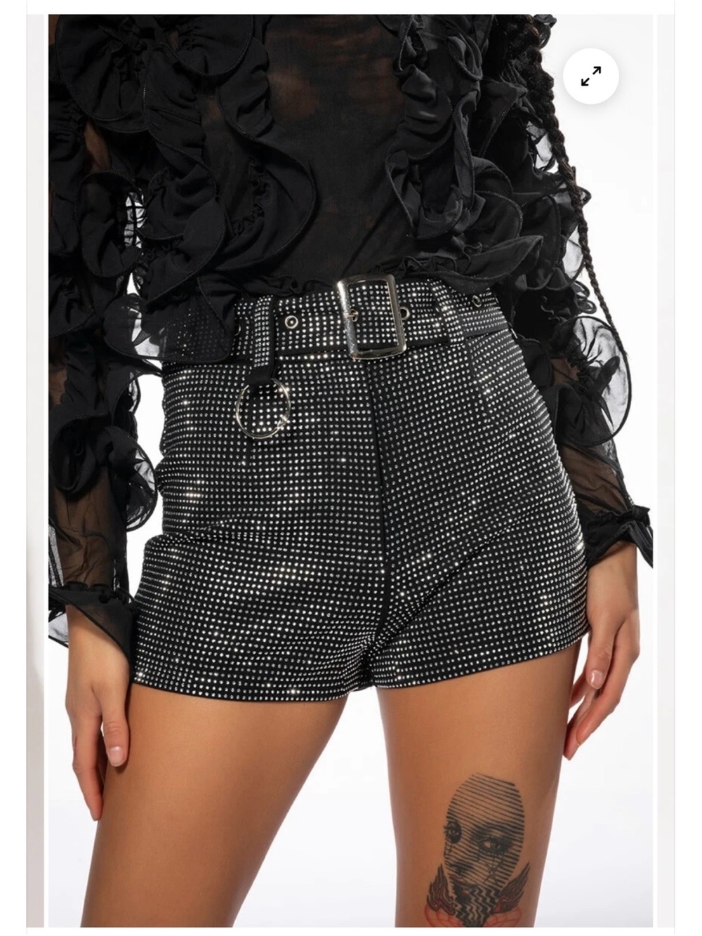 Day G Black High-Waist Rhinestone Embellished Women's Shorts with Buckle Belt